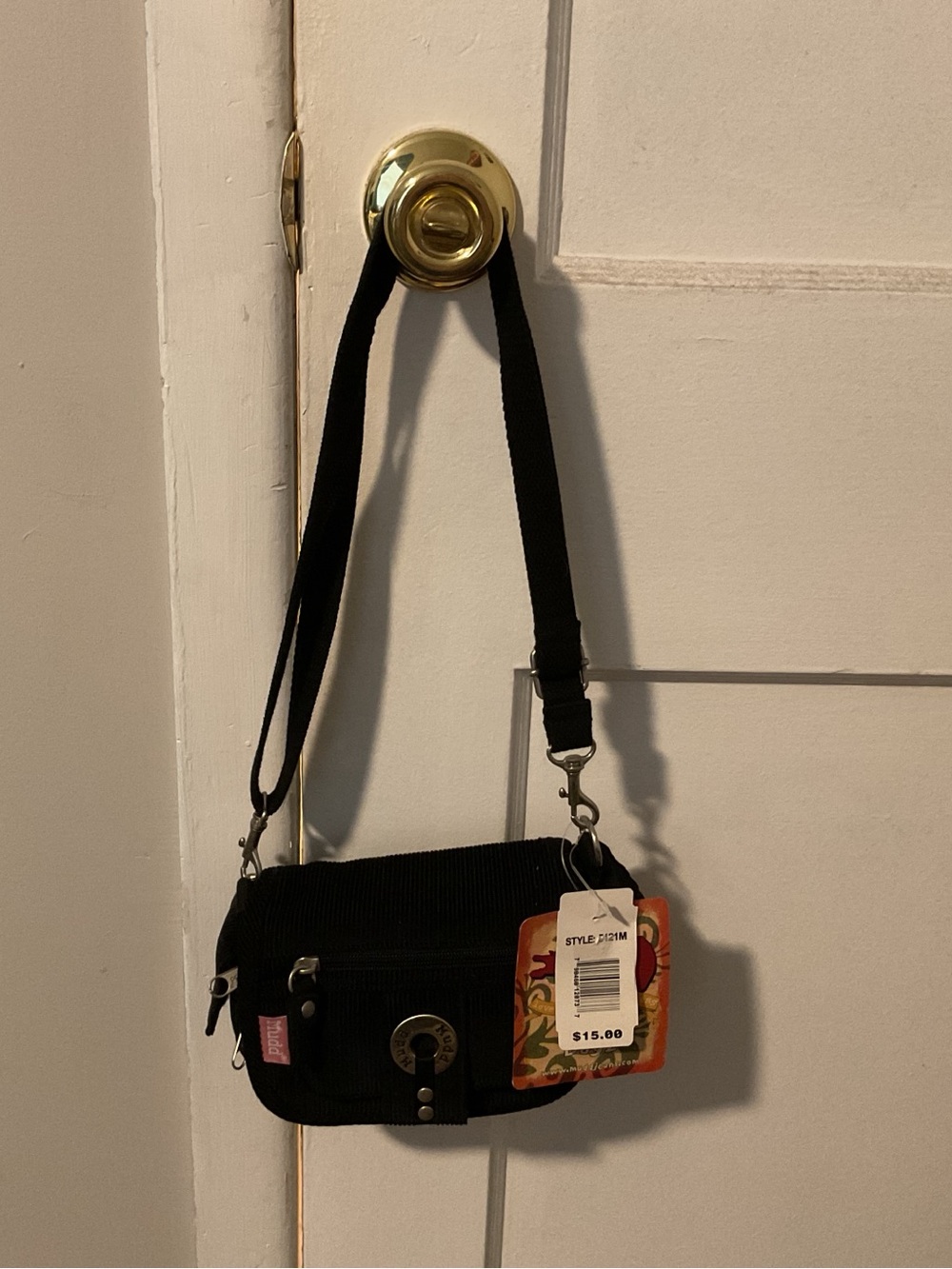 Mudd Black Corduroy Crossbody Bag with Gold Hardware